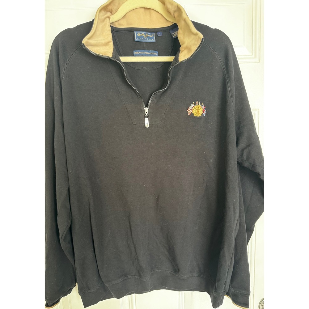 Bobby Jones Players Mens Large Black Peruvian Pima Cotton Quarter Zip Pullover